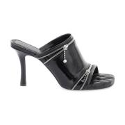 Burberry Glossy Leather Peep Mules Black, Dam