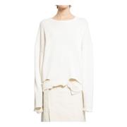 Helmut Lang Förstörd Rib Crewneck Tröja White, Dam