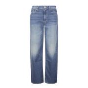 Mother Mid Rise Spinner Zip Sneak Jeans Blue, Dam