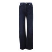 7 For All Mankind Mörk Tvätt Hög Midja Flare Jeans Blue, Dam