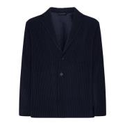 Issey Miyake Navy Blue Veckad Blazer Jacka Blue, Herr