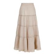 Neo Noir Voile Kjol med Spetsdetaljer Beige, Dam