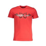 Cavalli Class Röd Bomull T-Shirt med Tryck Logo Red, Herr