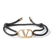 Valentino Garavani Svart Bijoux Logo Läderarmband Black, Herr