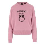 Pinko Ulltröja Rund Hals Logo Rosa Pink, Dam