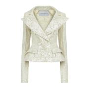 Nina Ricci Silver Spets Peplum Blazer Gray, Dam