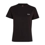 Tommy Jeans Broderad logotyp bomull T-shirt - Svart Black, Dam