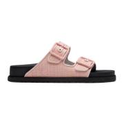 Birkenstock Raffia Luxe Sandaler med Logo Plaque Pink, Dam