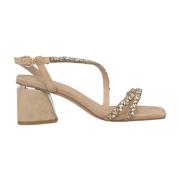 Alma EN Pena Fyrkantig tå rhinestone rem sandal Beige, Dam