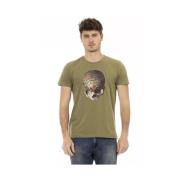 Trussardi Slim-Fit Grön Tee med Frontprint Green, Herr