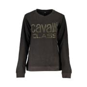 Cavalli Class Svart Bomullsweatshirt med Rhinestone Logo Black, Dam