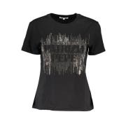 Patrizia Pepe Snygg Kontrast Bomull T-shirt Black, Dam