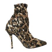 Dolce & Gabbana Leopard Sequins Ankelboots Yellow, Dam