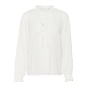 Cream Feminin Blus med Rynkdetaljer White, Dam