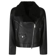 1972 Desa Grained Leather Zip Jacket Black, Dam