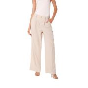 Mason's Beige Wide Pleated Chino Byxor Beige, Dam