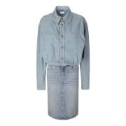 Haikure Denim Midi Klänning med Krage Blue, Dam