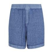 Burberry Blå Linne Dragsko Shorts Blue, Herr