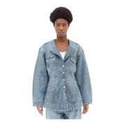 Ganni Kristallprydd Denim Blazer Blue, Dam