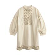 By Malene Birger Bohemisk Linneklänning med Vintage Broderi Beige, Dam