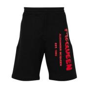 Alexander McQueen Svarta Jersey Shorts med Italienskt Tryck Black, Her...