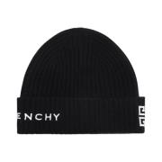 Givenchy Svart Ribbstickad Beanie Mössa Black, Unisex