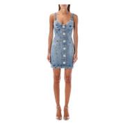 Balmain Ljusblå Denim Bustier Klänning Blue, Dam