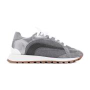 Brunello Cucinelli Grå Läder Sneakers Mandel Tå Gray, Dam