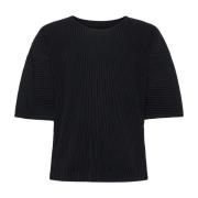 Issey Miyake Svart Veckad T-shirt Rund Hals Black, Herr