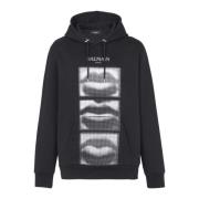 Balmain Hoodie med vintage läpptryck Black, Herr