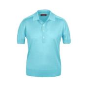 Moorer Lyxig Sea Island Cotton Polo Shirt Blue, Herr