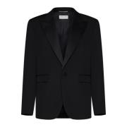 Saint Laurent Svart Ull Peak Revers Jacka Black, Herr