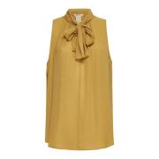 Max Mara Guld Silk Georgette Båge Blus Beige, Dam