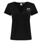 Pinko Svart bomull T-shirt med V-ringning Black, Dam