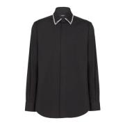 Balmain Poplin skjorta med broderad krage Black, Herr