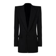 Balmain Grain de poudre 1-knapp jacka med axelvaddar Black, Herr