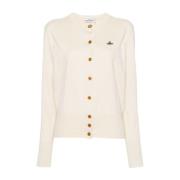 Vivienne Westwood Ivory Stickad Kofta med Orb Logo Beige, Dam