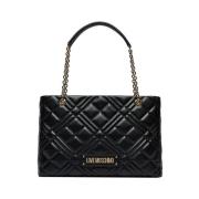 Moschino Svart Läder Shopper Väska Black, Dam