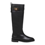 Salvatore Ferragamo Svarta Läder Ankelboots Ridsportstil Black, Dam