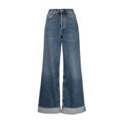 Agolde Blå Wide-leg Jeans med Uppvikt Nederkant Blue, Dam