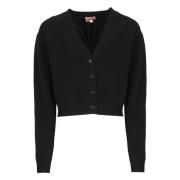 Kenzo Svart Ull Cardigan V-Hals Tröja Black, Dam