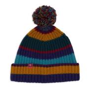 GALLO Blått Ull Kashmir Beanie med Ränder Multicolor, Unisex