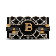 Balmain Väska Pochette B-Buzz 23 i sammet och pärlor Black, Dam