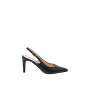 Parallele Svarta läder slingback klackar Black, Dam