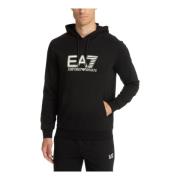 Emporio Armani EA7 Dragsko Hoodie Logo Mönstrad Enfärgad Black, Herr