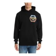 Philipp Plein Hexagon Logo Swarovski Hoodie Black, Herr