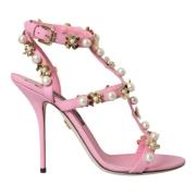 Dolce & Gabbana Rosa Läder Prydda Klack Sandaler Pink, Dam