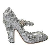 Dolce & Gabbana Silverblommig Kristall Mary Jane Pumps Gray, Dam