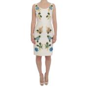 Dolce & Gabbana Vit Blommig Brokad Sheath Klänning White, Dam