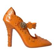 Dolce & Gabbana Orange Floral Crystal Cinderella Pumps Orange, Dam